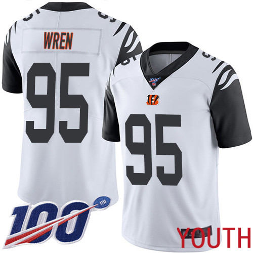 Cincinnati Bengals Limited White Youth Renell Wren Jersey NFL Footballl #95 100th Season Rush Vapor Untouchable
